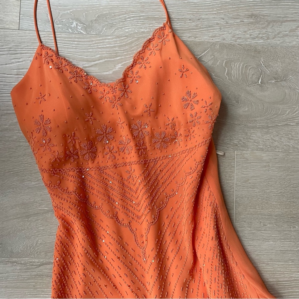 Maria Bonita Orange Beaded Midi Dress